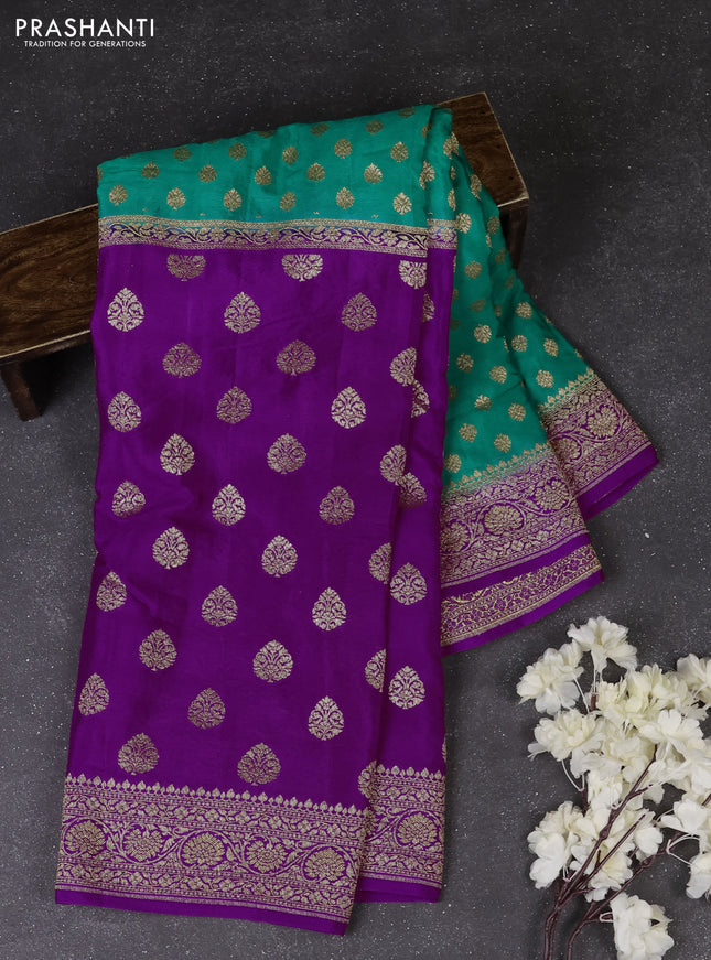 Teal Green & Purple Banarasi Crepe  - Half & Half