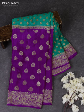 Teal Green & Purple Banarasi Crepe  - Half & Half