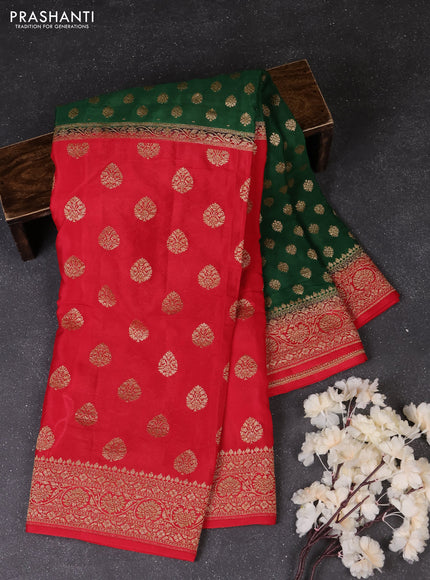 Green & Red Banarasi Crepe  - Half & Half