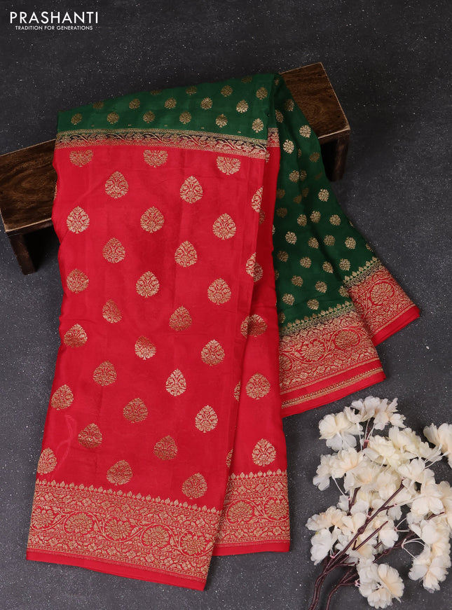 Green & Red Banarasi Crepe  - Half & Half