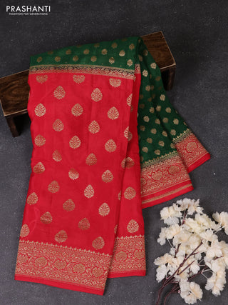 Green & Red Banarasi Crepe  - Half & Half