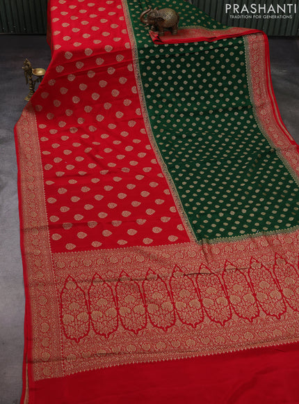 Green & Red Banarasi Crepe  - Half & Half