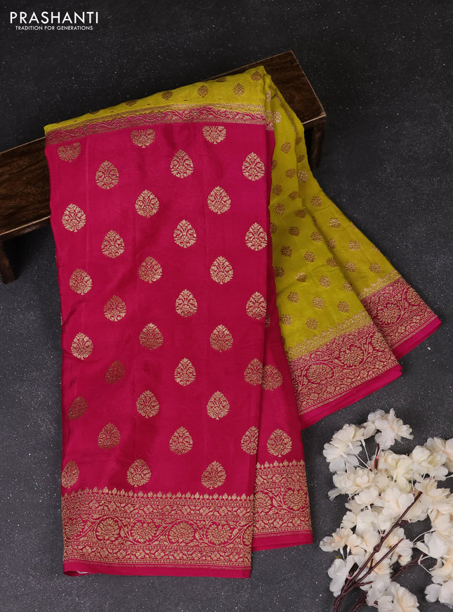 Lime Green & Pink Banarasi Crepe  - Half & Half