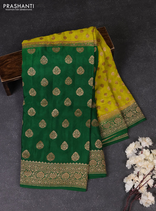 Lime Green & Green Banarasi Crepe  - Half & Half