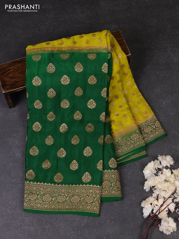 Lime Green & Green Banarasi Crepe  - Half & Half