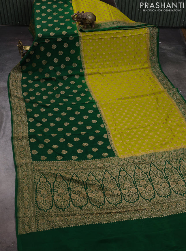 Lime Green & Green Banarasi Crepe  - Half & Half