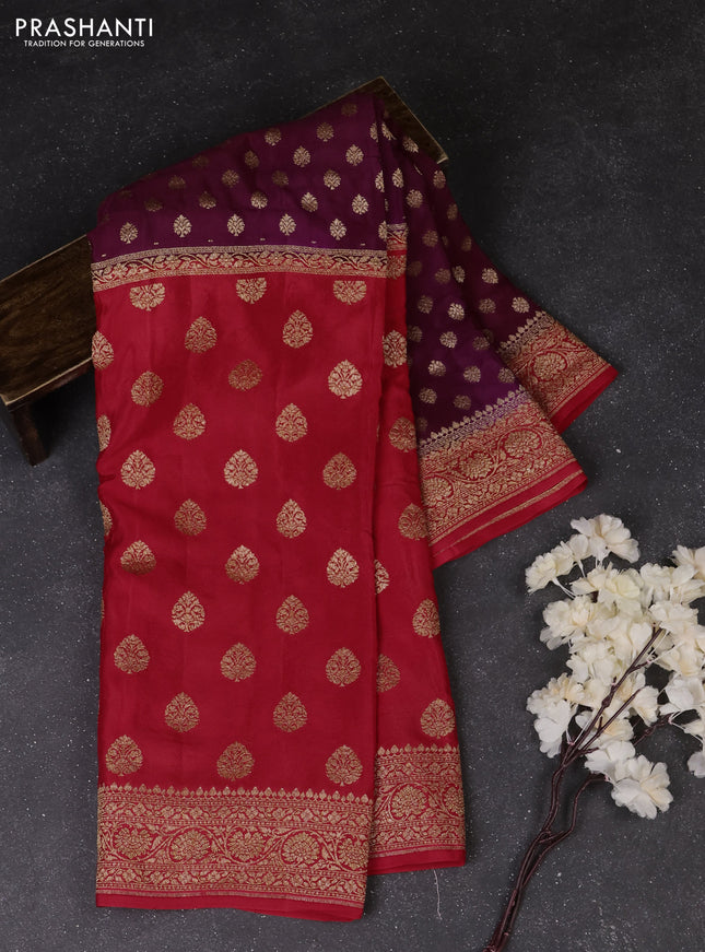 Purple & Red Banarasi Crepe  - Half & Half