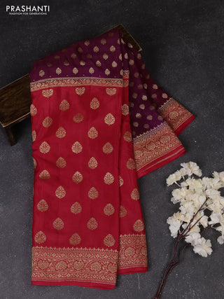 Purple & Red Banarasi Crepe  - Half & Half