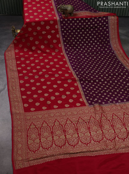 Purple & Red Banarasi Crepe  - Half & Half