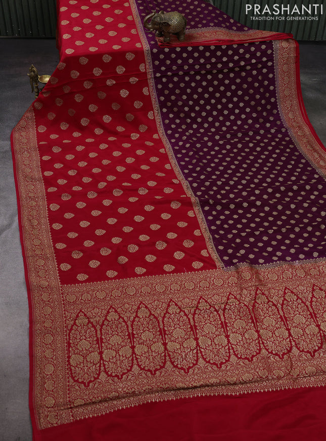 Purple & Red Banarasi Crepe  - Half & Half