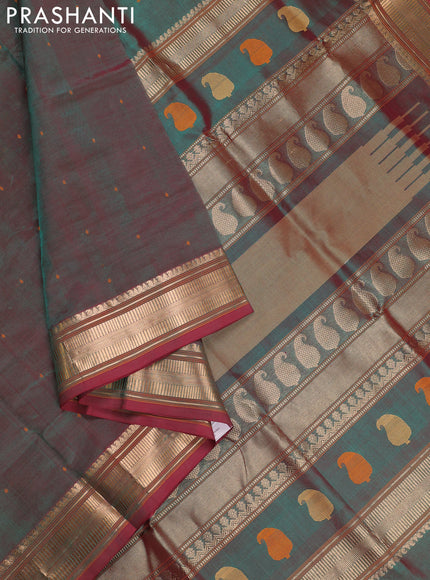 Green & Maroon Kanchipuram Silk Cotton - Buttas