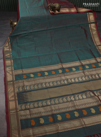Green & Maroon Kanchipuram Silk Cotton - Buttas