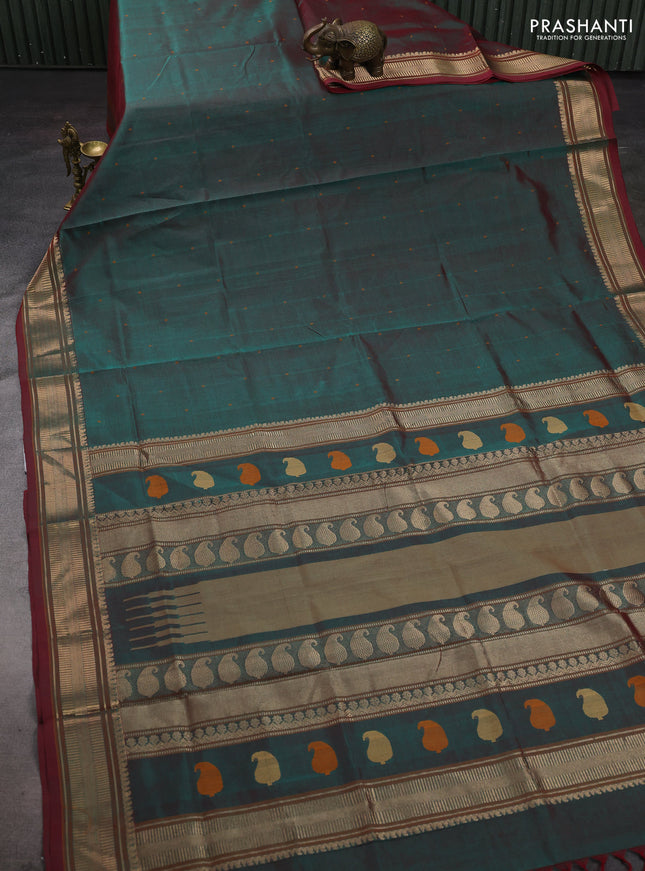Green & Maroon Kanchipuram Silk Cotton - Buttas