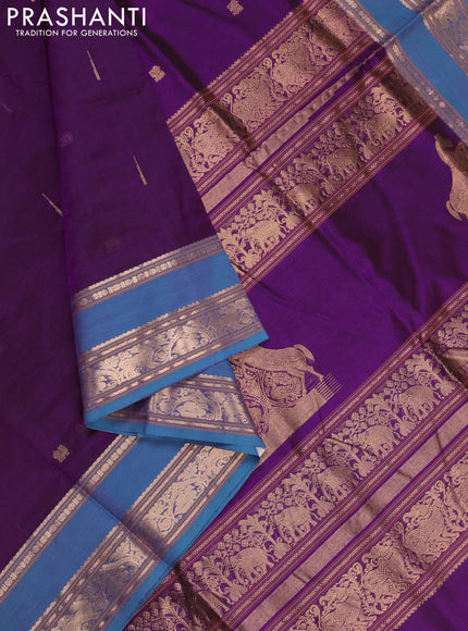 Purple & Blue Kanchipuram Silk Cotton - Buttas