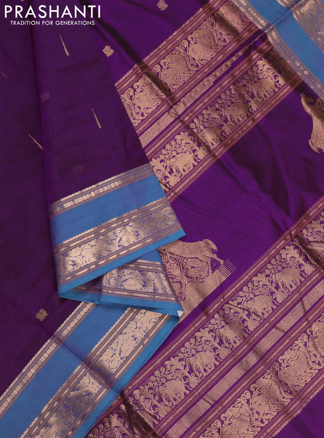 Purple & Blue Kanchipuram Silk Cotton - Buttas