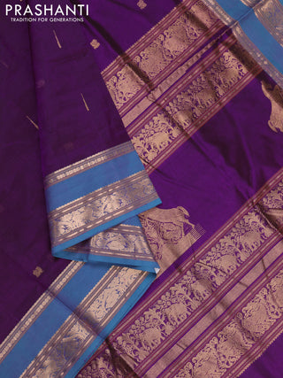 Purple & Blue Kanchipuram Silk Cotton - Buttas