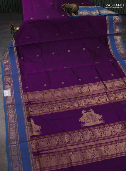 Purple & Blue Kanchipuram Silk Cotton - Buttas
