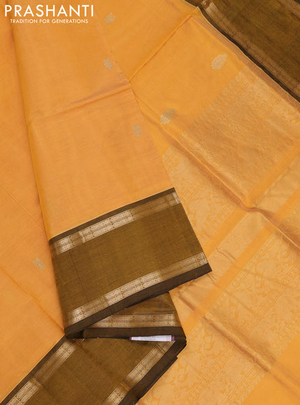 Mustard Yellow & Mehendi Green Kanchipuram Silk Cotton - Buttas
