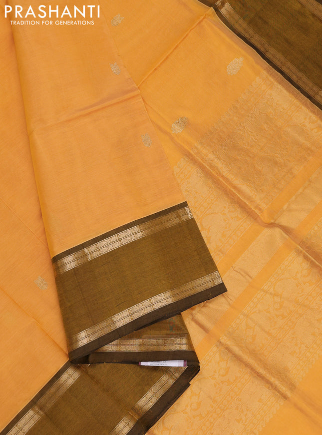 Mustard Yellow & Mehendi Green Kanchipuram Silk Cotton - Buttas