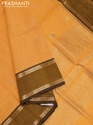 Mustard Yellow & Mehendi Green Kanchipuram Silk Cotton - Buttas