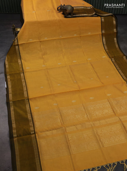 Mustard Yellow & Mehendi Green Kanchipuram Silk Cotton - Buttas