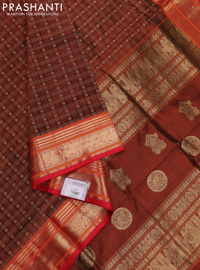 Rust & Red Kanchipuram Silk Cotton - Checks