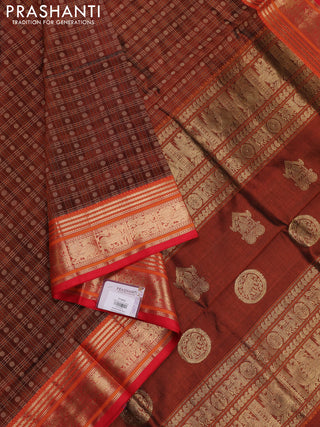 Rust & Red Kanchipuram Silk Cotton - Checks