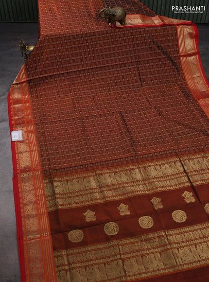 Rust & Red Kanchipuram Silk Cotton - Checks