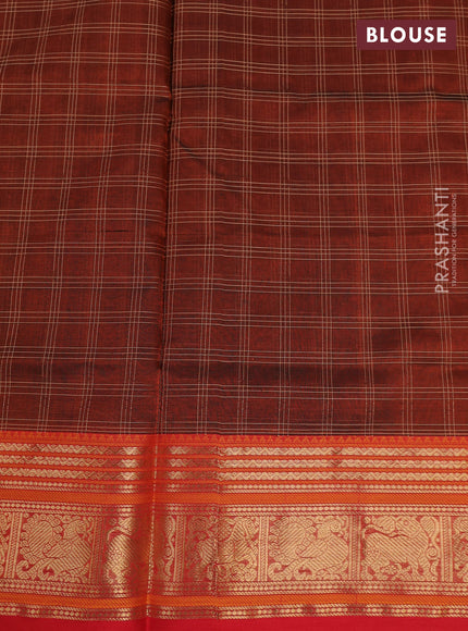 Rust & Red Kanchipuram Silk Cotton - Checks