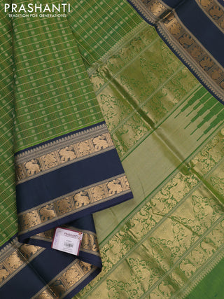 Green & Peacock Blue Kanchipuram Silk Cotton - Checks