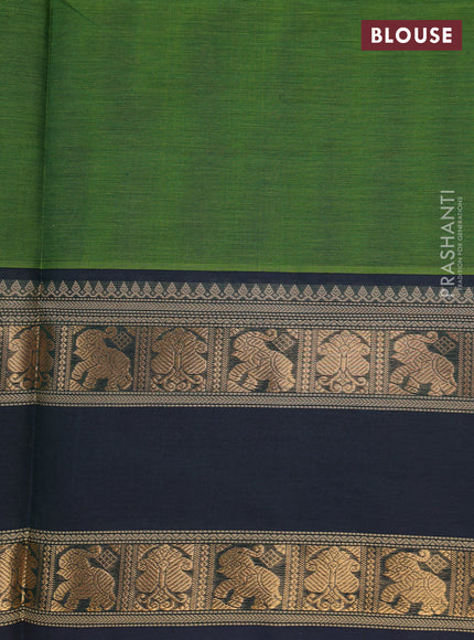 Green & Peacock Blue Kanchipuram Silk Cotton - Checks