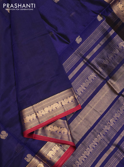 Blue & Red Kanchipuram Silk Cotton - Buttas