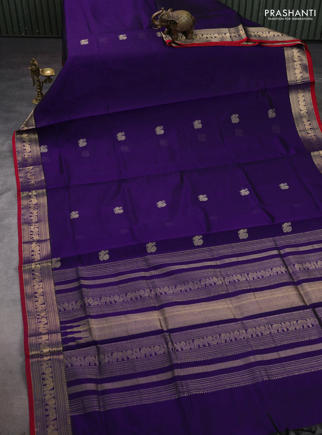 Blue & Red Kanchipuram Silk Cotton - Buttas