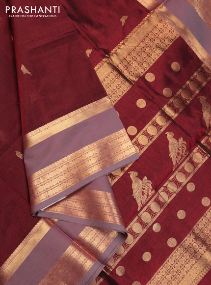 Maroon Kanchipuram Silk Cotton - Buttas