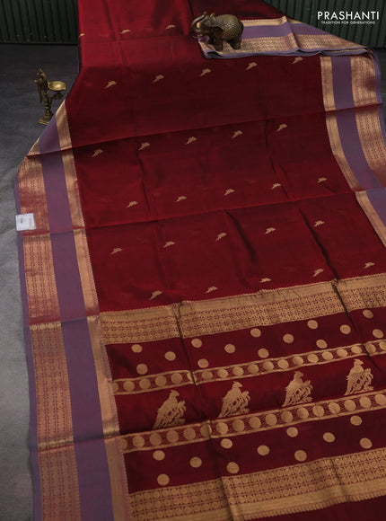 Maroon Kanchipuram Silk Cotton - Buttas