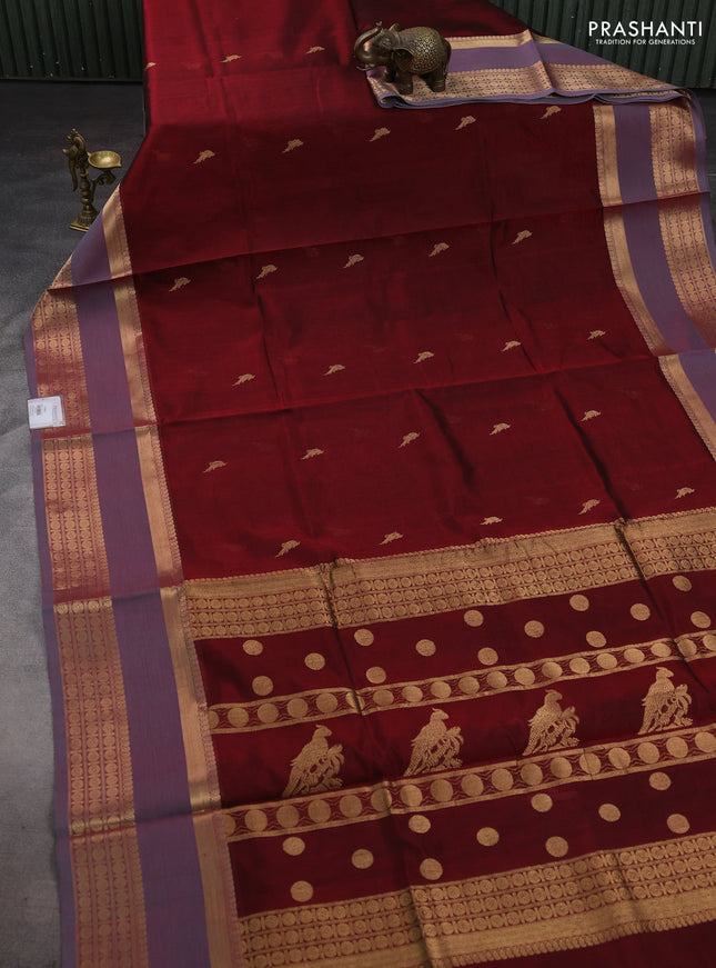 Maroon Kanchipuram Silk Cotton - Buttas