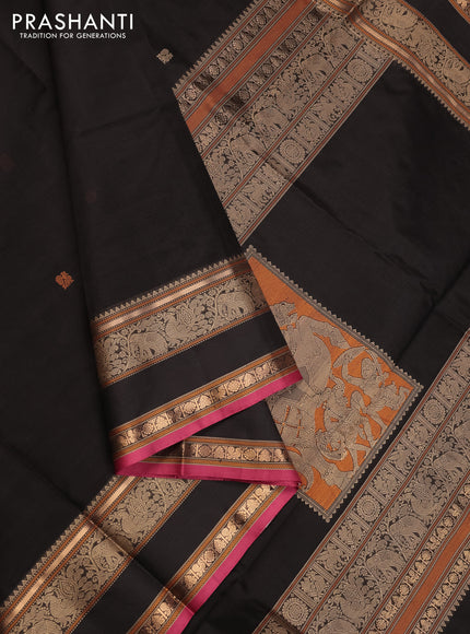 Black & Pink Kanchipuram Silk Cotton - Buttas
