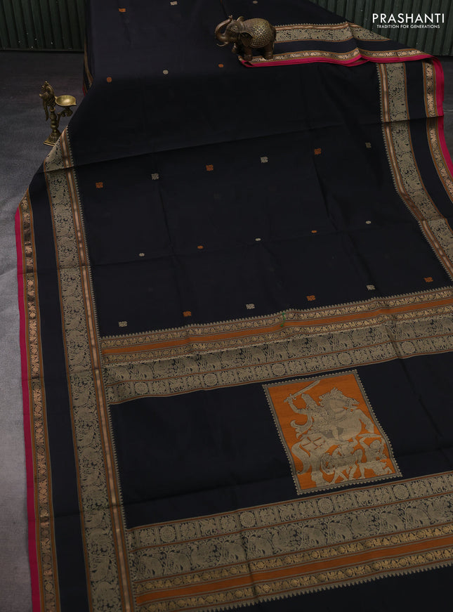 Black & Pink Kanchipuram Silk Cotton - Buttas