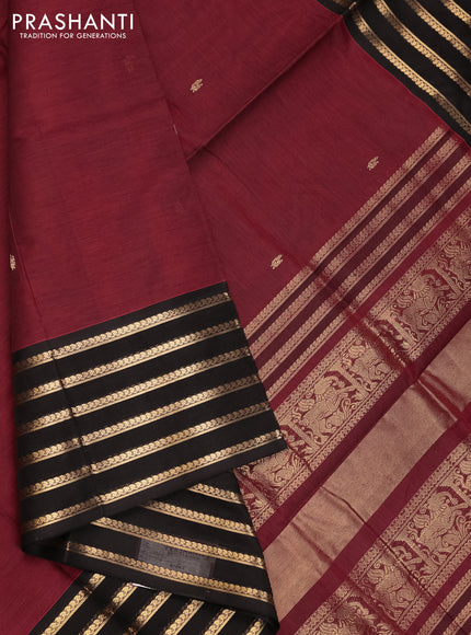 Maroon & Black Kanchipuram Silk Cotton - Buttas