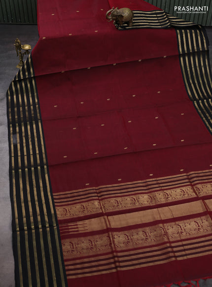 Maroon & Black Kanchipuram Silk Cotton - Buttas