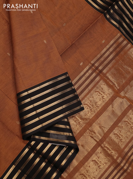 Mustard Yellow & Black Kanchipuram Silk Cotton - Buttas
