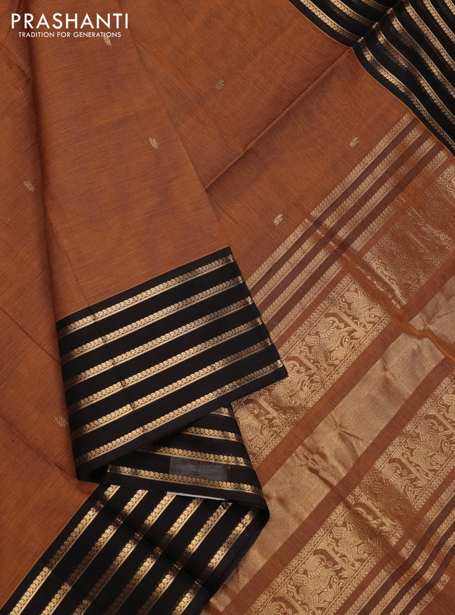 Mustard Yellow & Black Kanchipuram Silk Cotton - Buttas
