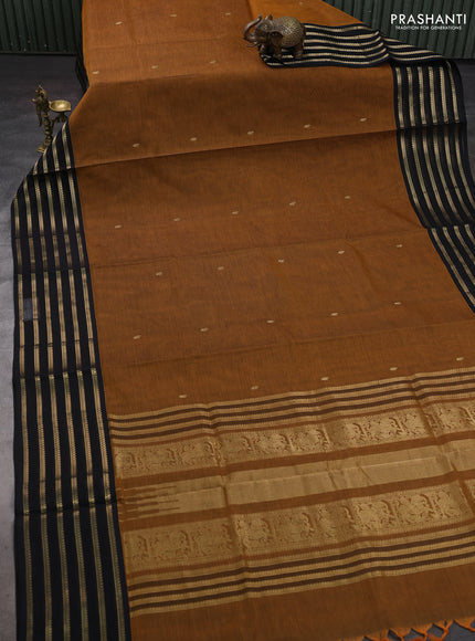 Mustard Yellow & Black Kanchipuram Silk Cotton - Buttas