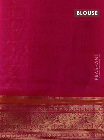 Pink & Peacock Blue Kanchipuram Silk Cotton - Checks