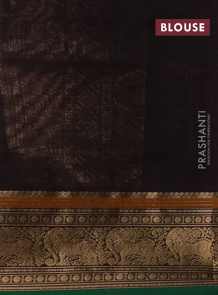 Coffee Brown & Green Kanchipuram Silk Cotton - Checks
