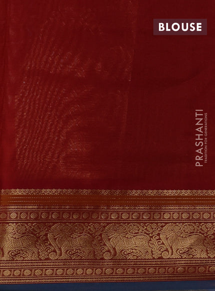 Red & Peacock Blue Kanchipuram Silk Cotton - Checks