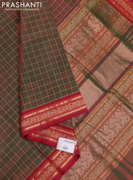 Green & Maroon Kanchipuram Silk Cotton - Checks