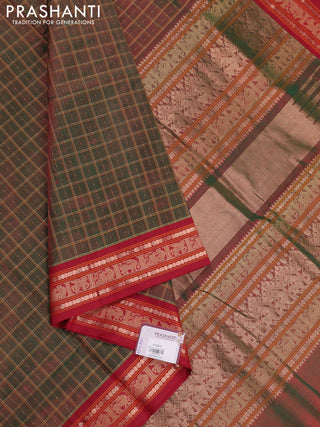 Green & Maroon Kanchipuram Silk Cotton - Checks
