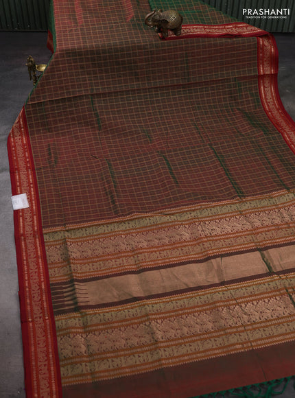 Green & Maroon Kanchipuram Silk Cotton - Checks