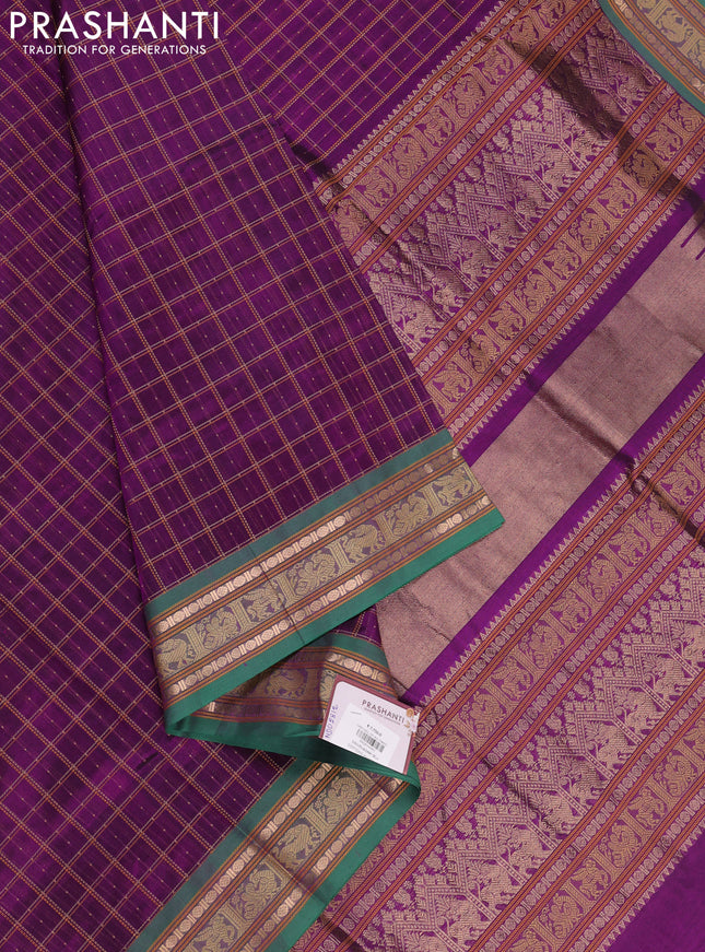 Purple & Green Kanchipuram Silk Cotton - Checks